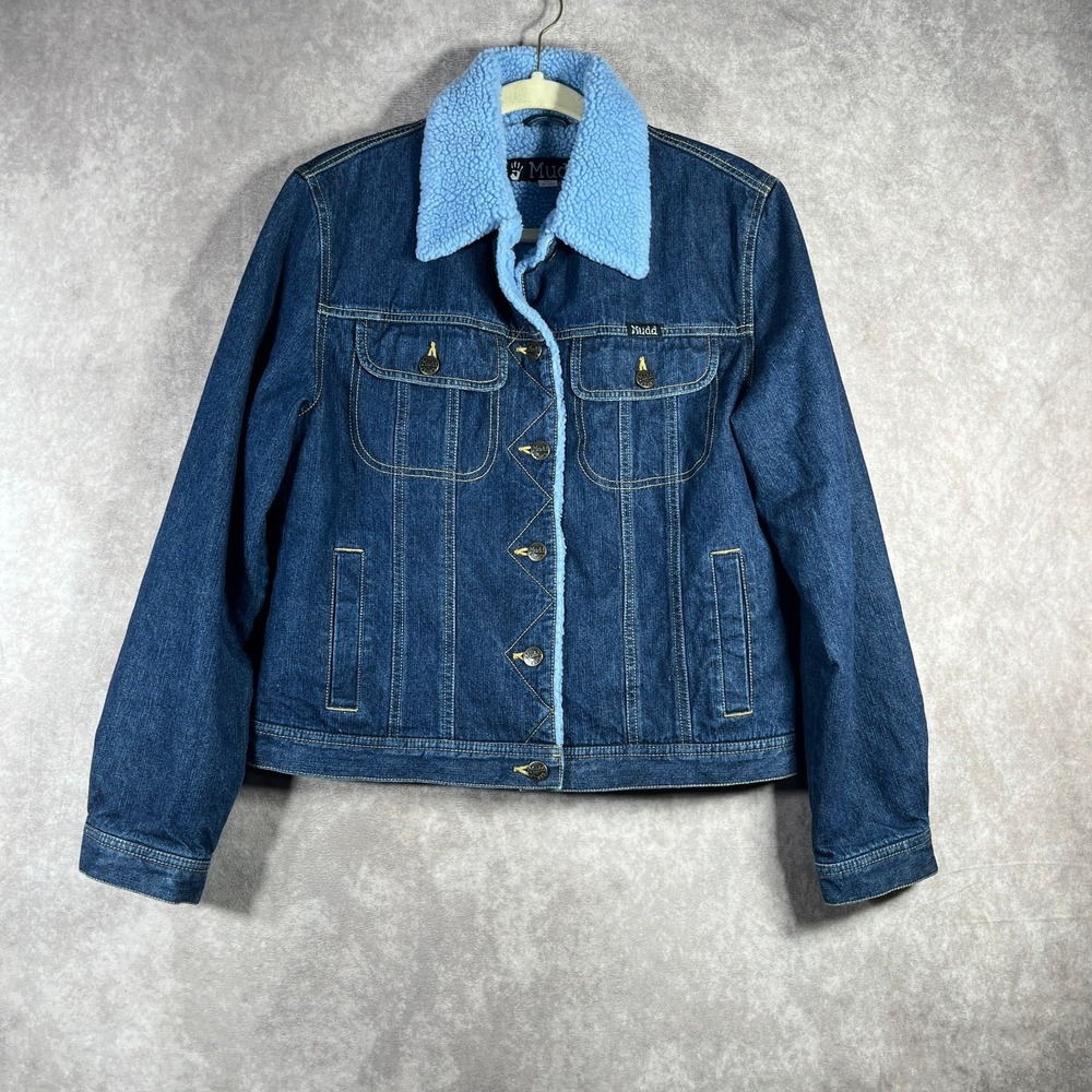Vintage‎ Mudd Denim Trucker Jacket Womens Size Medium Sherpa Lined Y2K 90s Retro
